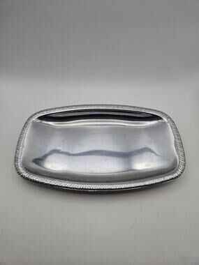 Vintage Silver Plated 9"x5" Rectangular Serving Food Tray Braided Rope Edge ATQ